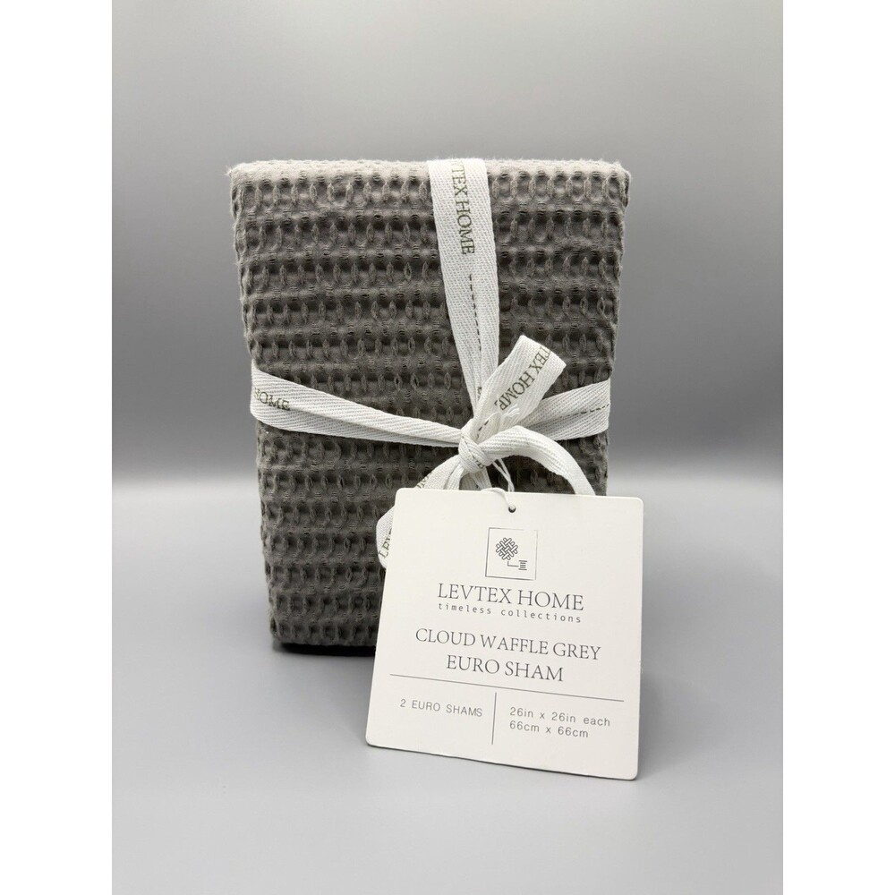 Levtex Cloud Waffle Gray Euro Shams- Waffle Weave - Set of 2